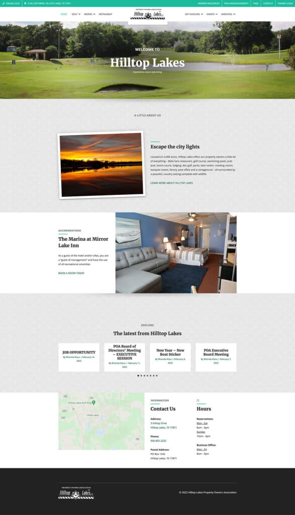 hilltop lakes full web design screenshot