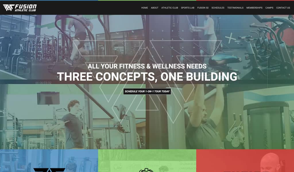screenshot of fusion athletic club website design